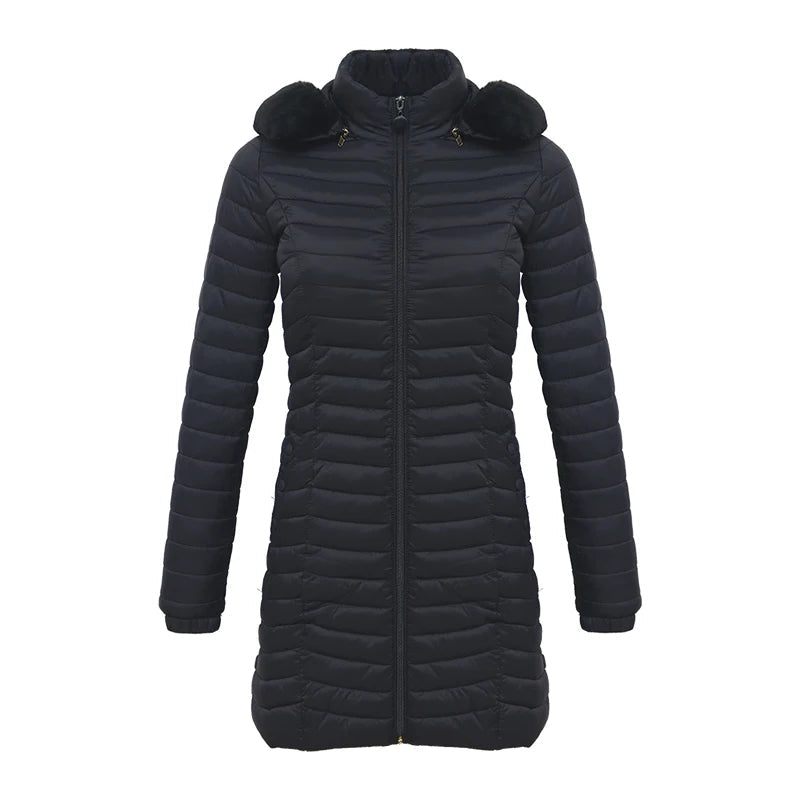 Anychic Womens Padded Puffer Jacket Medium Black Ultralight Casual Coats With Fur Hooded Warm Lightweight Outerwear-Coats &amp; Jackets-PEROZ Accessories
