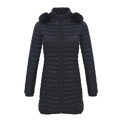 Anychic Womens Padded Puffer Jacket Medium Black Ultralight Casual Coats With Fur Hooded Warm Lightweight Outerwear-Coats &amp; Jackets-PEROZ Accessories