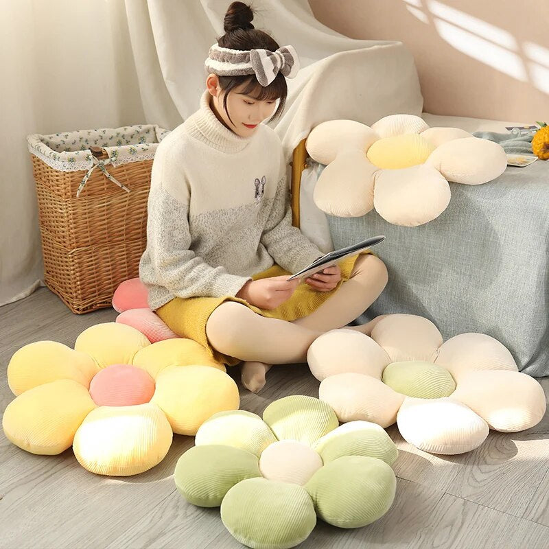 Anyhouz Plush Pillow White Pink Flower Shape Stuffed Soft Pillow Seat Cushion Room Decor 50-55cm-Pillow-PEROZ Accessories