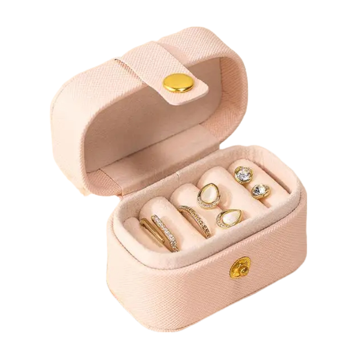 Anyhouz Jewelry Storage Mini Ring Box Portable 2pc Pink Organizer Display Travel Simple Mini Gift Case Boxes Leather Earring Necklace Holder-Jewellery Holders &amp; Organisers-PEROZ Accessories