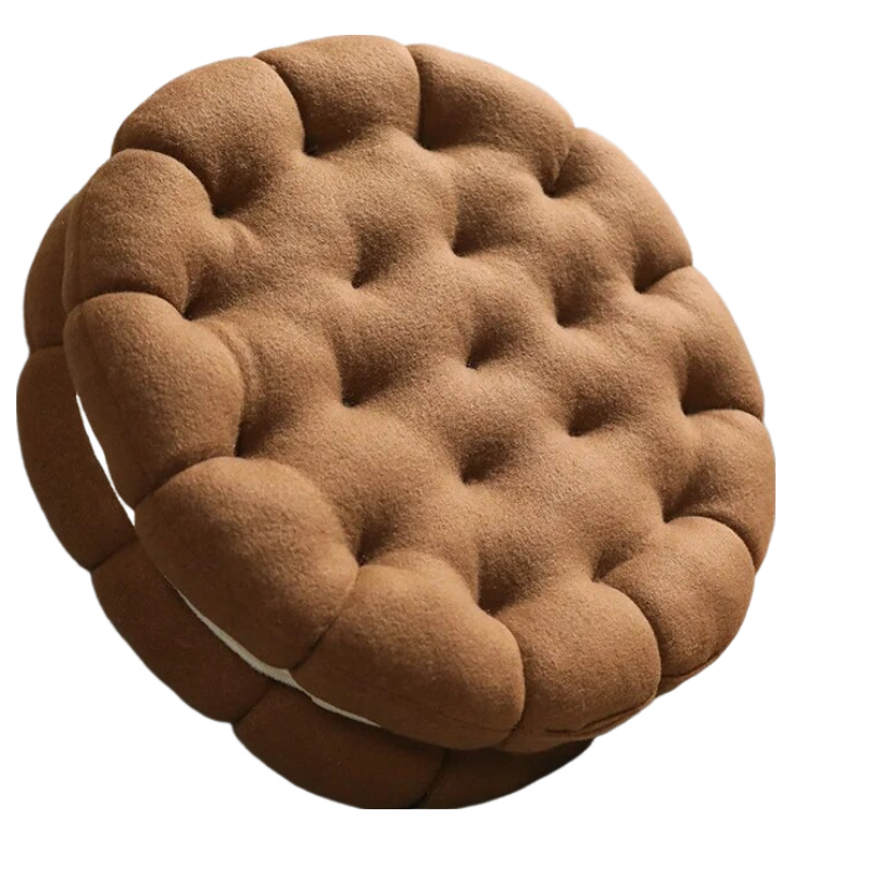 Anyhouz Plush Pillow Dark Brown Round Double Biscuit Shape Stuffed Soft Pillow Seat Cushion Room Decor-Pillow-PEROZ Accessories