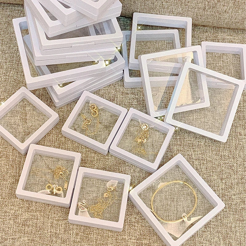 Anyhouz Jewelry Storage 10PCS White Set 3D Floating Display Case Stands Holder Suspension Storage for Pendant Necklace Bracelet Ring Coin Pin Gift Jewelry Box 11x11cm-Jewellery Holders &amp; Organisers-PEROZ Accessories