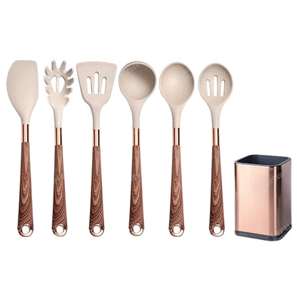 Anygleam Kitchen Utensils Non-stick Brown 6 Set Gold Plated Handle with Support Point and Storage Box Cooking Tool Accessories Heat Resistant Kitchenware-Spatula and Shovel-PEROZ Accessories
