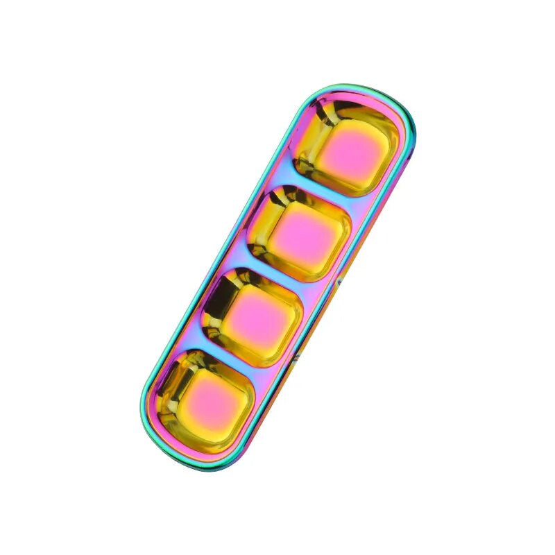 Anygleam Pink Rainbow Stainless Steel 4 Grid Seasoning Sauce Dish Plates Dipping Kitchenware-Kitchen &amp; Dining-PEROZ Accessories