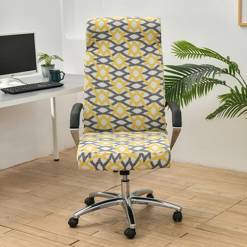Anyhouz Office Chair Cover Light Yellow Pattern Medium Non-Slip Rotating Seat Case Universal Armrest Chair Protector-Chair Cover-PEROZ Accessories