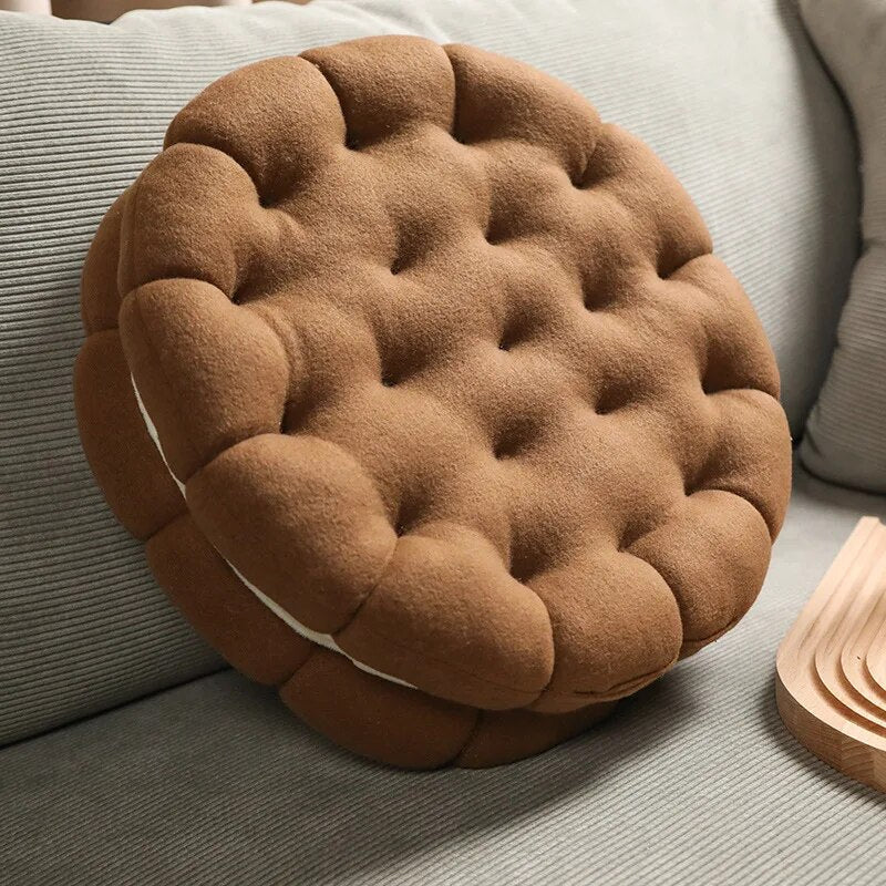 Anyhouz Plush Pillow Dark Brown Round Double Biscuit Shape Stuffed Soft Pillow Seat Cushion Room Decor-Pillow-PEROZ Accessories