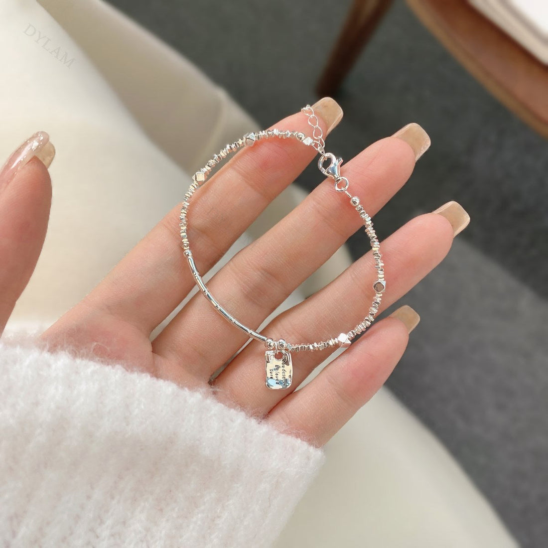 Anyco Bracelet Hypoallergenic 925 Sterling Silver Bracelet Irregular Broken Beaded Silver Pendant Bracelets Bangles for Women-Bracelets-PEROZ Accessories