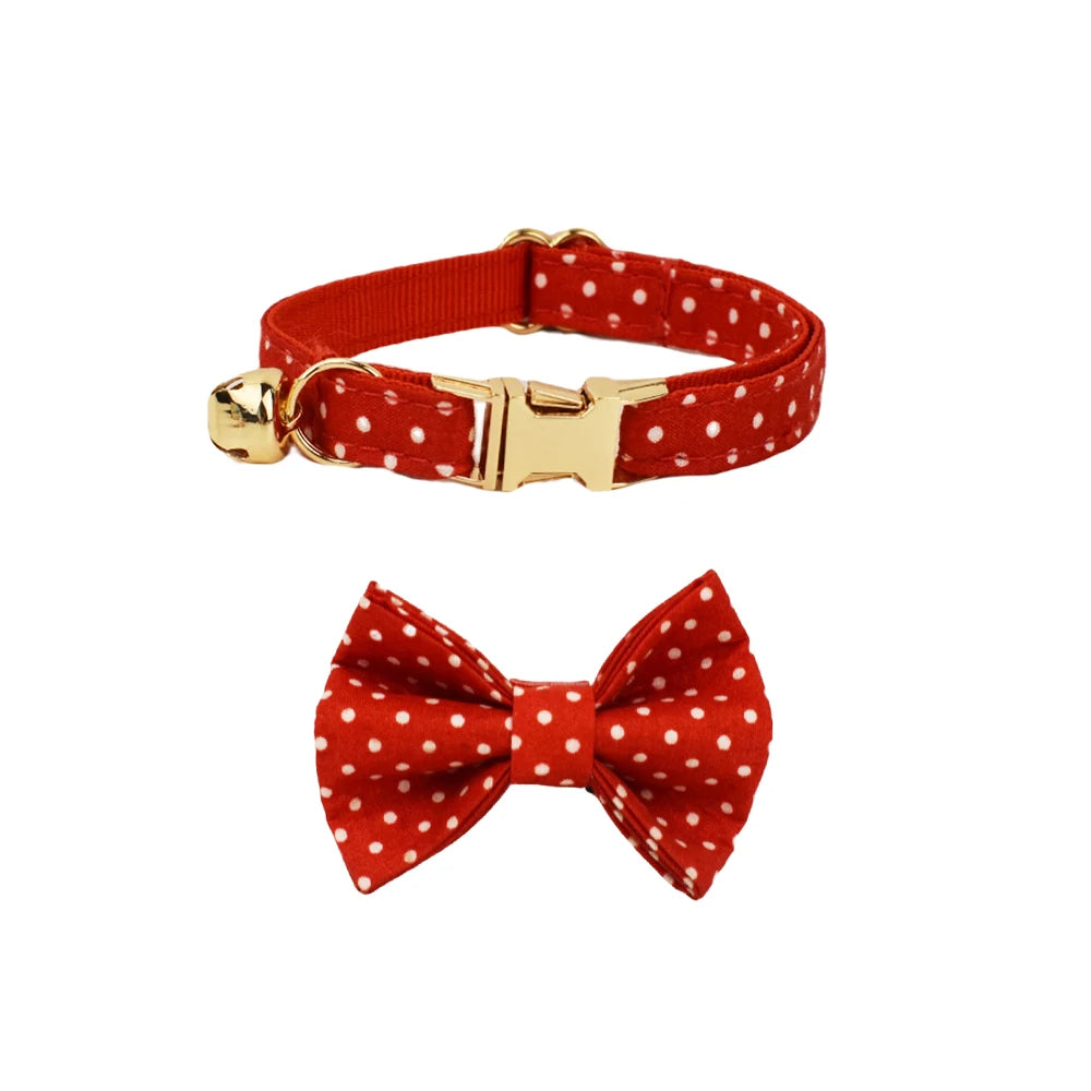 AnyWags Cat Collar Dotted Red Bow Small with Safety Buckle, Bell, and Durable Strap Stylish and Comfortable Pet Accessor-Cat Supplies-PEROZ Accessories