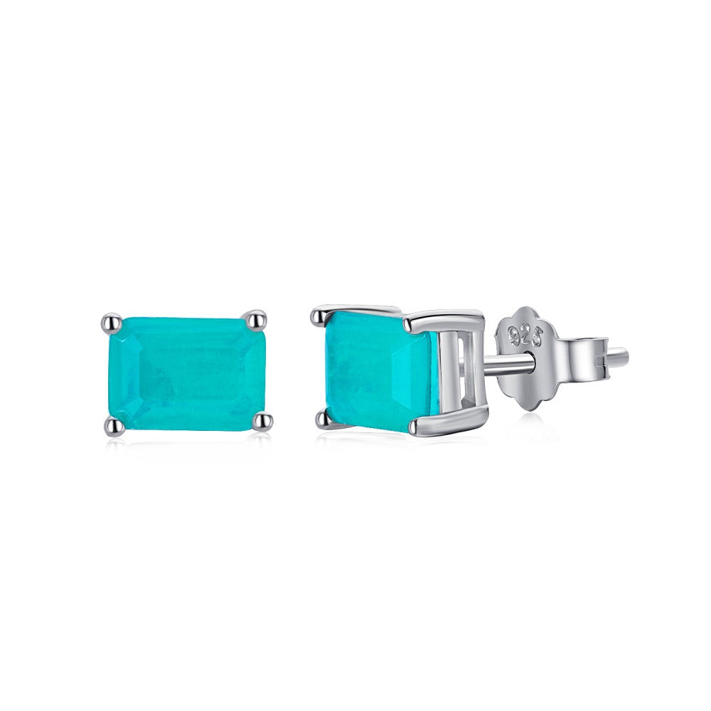 Anyco Earrings Blue High Quality Square Zircon Minimalist Sterling Silver 925 Four Claws-Earrings-PEROZ Accessories