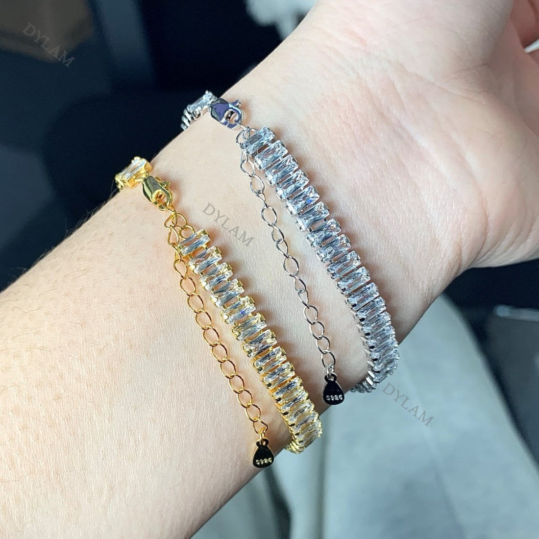 Anyco Bracelet Gold Platted 5mm Baguette Cut Zircon Full Diamond Bracelet Female Jewelry-Bracelets-PEROZ Accessories
