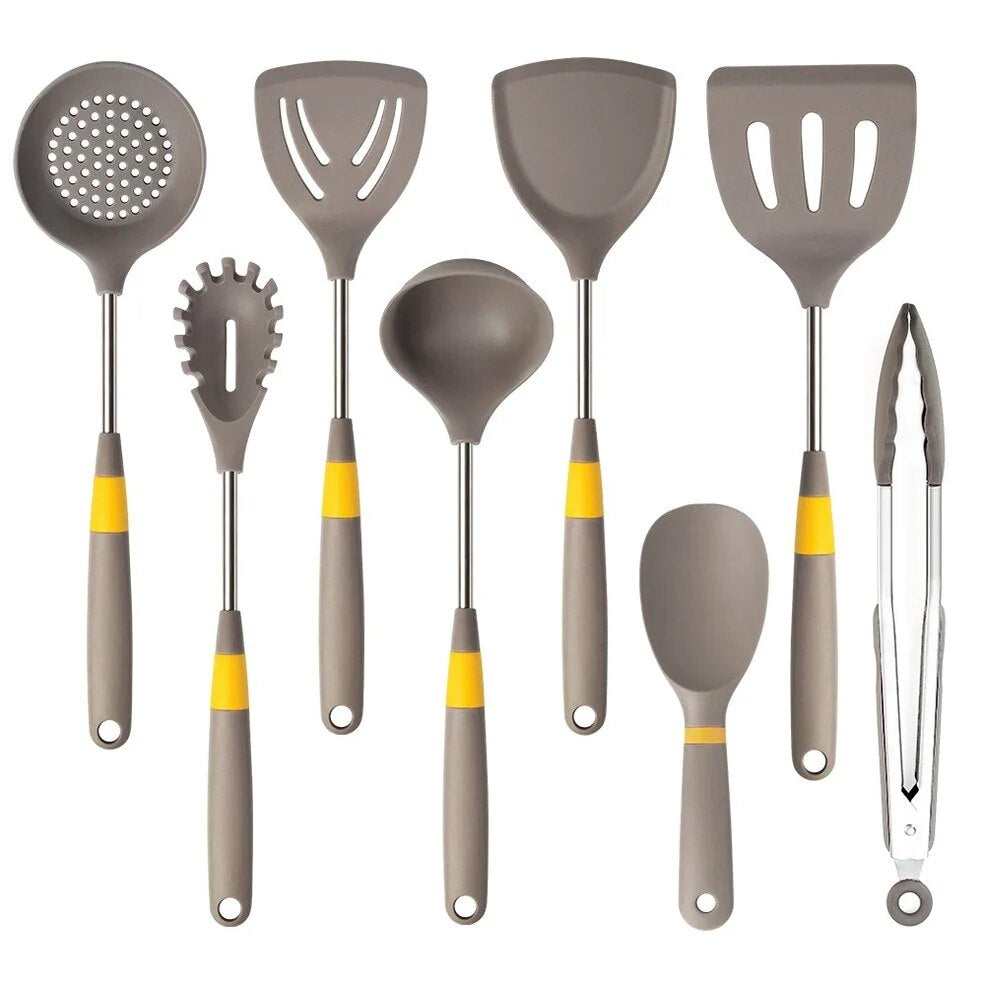 Anygleam Cooking Utensil 8 Set Khaki Heat Resistant Tools Spatula Kit Kitchen Accessories Kitchenware for Nonstick Cookware-Spatula and Shovel-PEROZ Accessories