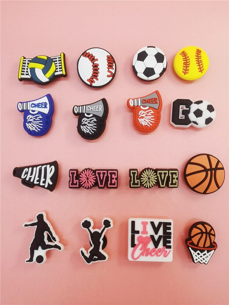 Anykidz 17Pcs Random Color Football Sports Shoe Charm Accessories Jeans Clogs Pendants Designer Ornament Jibbitz for Crocs-Shoe Accessories-PEROZ Accessories