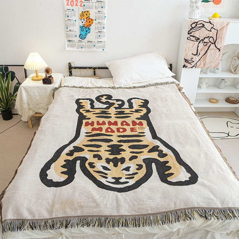 Anyhouz Yellow Blanket Human Made Sofa Thick Outdoor Camping Mat Tiger Pattern Home Decorate Tapestry Nap Blanket-Blankets-PEROZ Accessories