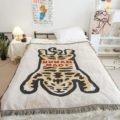 Anyhouz Yellow Blanket Human Made Sofa Thick Outdoor Camping Mat Tiger Pattern Home Decorate Tapestry Nap Blanket-Blankets-PEROZ Accessories