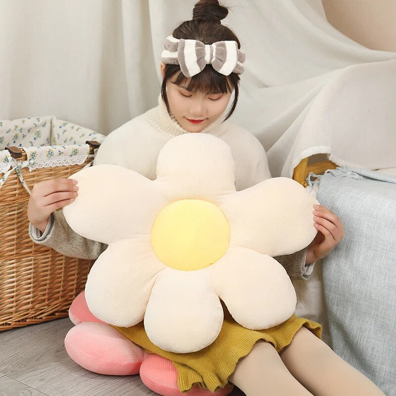 Anyhouz Plush Pillow White Yellow Flower Shape Stuffed Soft Pillow Seat Cushion Room Decor 40-45cm-Pillow-PEROZ Accessories