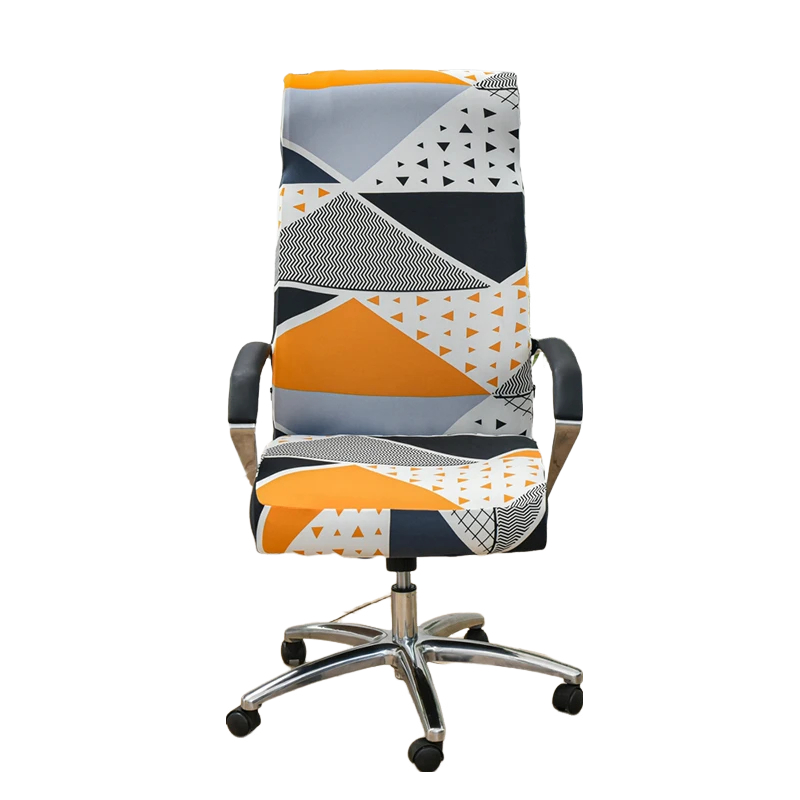 Anyhouz Office Chair Cover Orange White Geometric Medium Non-Slip Rotating Seat Case Universal Armrest Chair Protector-Chair Cover-PEROZ Accessories