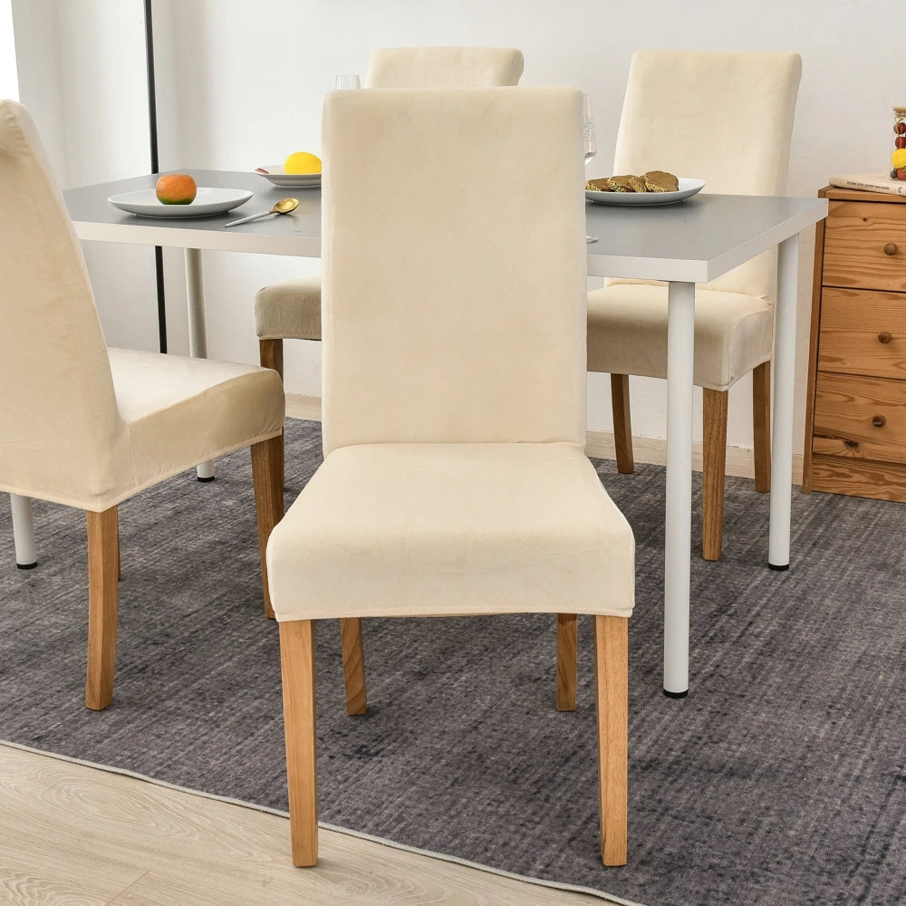 Anyhouz Chair Cover Light Beige Velvet Plush Stretch Chair Slipcover Elastic Spandex Chair Cover for Dining Room Kitchen Wedding Banquet Hotel-Chair Cover-PEROZ Accessories