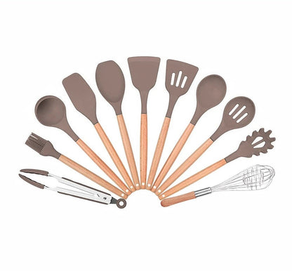 Anygleam Kitchen Utensils 11 Set Natural Beech Wooden Handle Cookware Tool Heat Resistant Non Stick Accessories-Spatula and Shovel-PEROZ Accessories