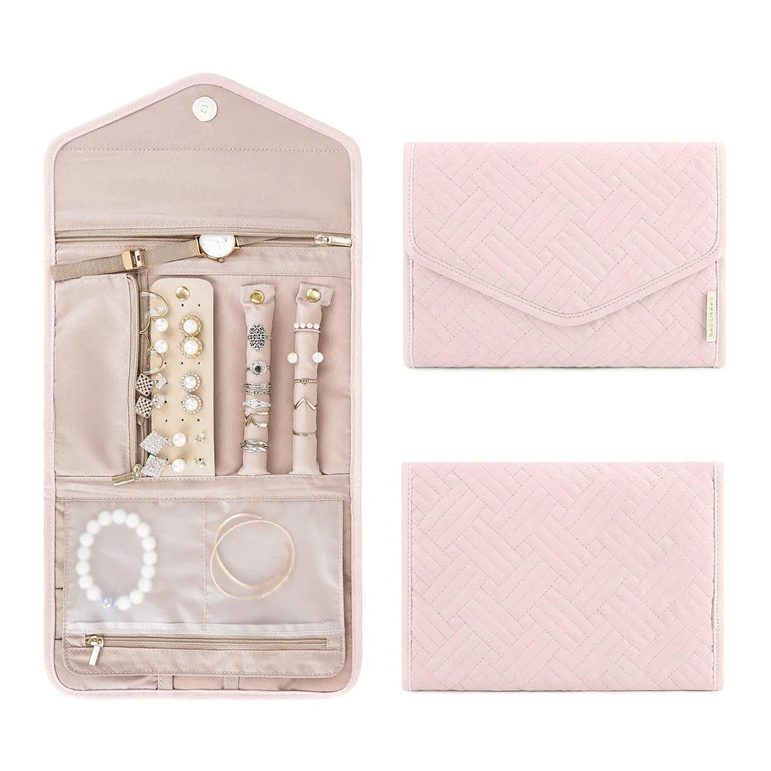 Anyhouz Jewelry Storage Foldable Case Pink Small Portable for Journey Earrings Rings Diamond s Brooches Storage Bag-Jewellery Holders &amp; Organisers-PEROZ Accessories