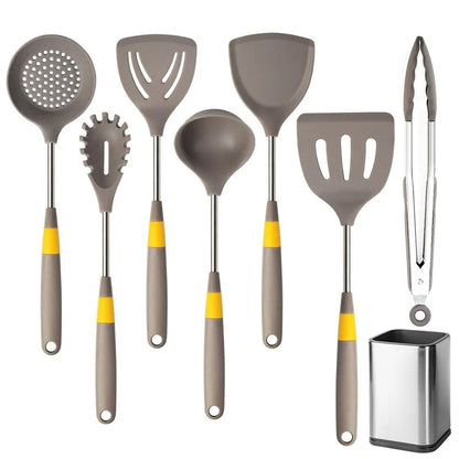 Anygleam Cooking Utensil 7 Set Khaki Heat Resistant Tools with 1 Storage for Spatula Kit Kitchen Accessories Kitchenware for Nonstick Cookware-Spatula and Shovel-PEROZ Accessories