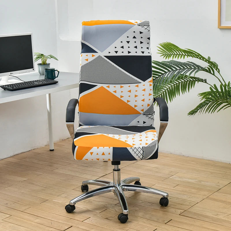 Anyhouz Office Chair Cover Orange White Geometric Medium Non-Slip Rotating Seat Case Universal Armrest Chair Protector-Chair Cover-PEROZ Accessories