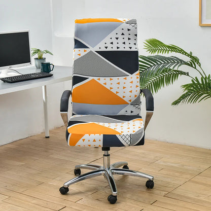 Anyhouz Office Chair Cover Orange White Geometric Medium Non-Slip Rotating Seat Case Universal Armrest Chair Protector-Chair Cover-PEROZ Accessories