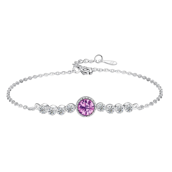 Anyco Bracelet 925 Sterling Silver Purple Pendant Charm Link Chain Austrian Crystal Jade Dainty Solitaire-Bracelets-PEROZ Accessories