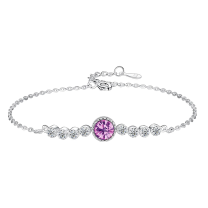 Anyco Bracelet 925 Sterling Silver Purple Pendant Charm Link Chain Austrian Crystal Jade Dainty Solitaire-Bracelets-PEROZ Accessories