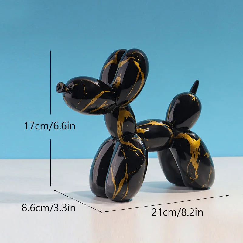 Anyhouz Home Figurine Nordic Balloon Dog Black with Gold Splatter Resin for Living Room Desktop Decoration Accessories Gifts-Sculptures &amp; Statues-PEROZ Accessories