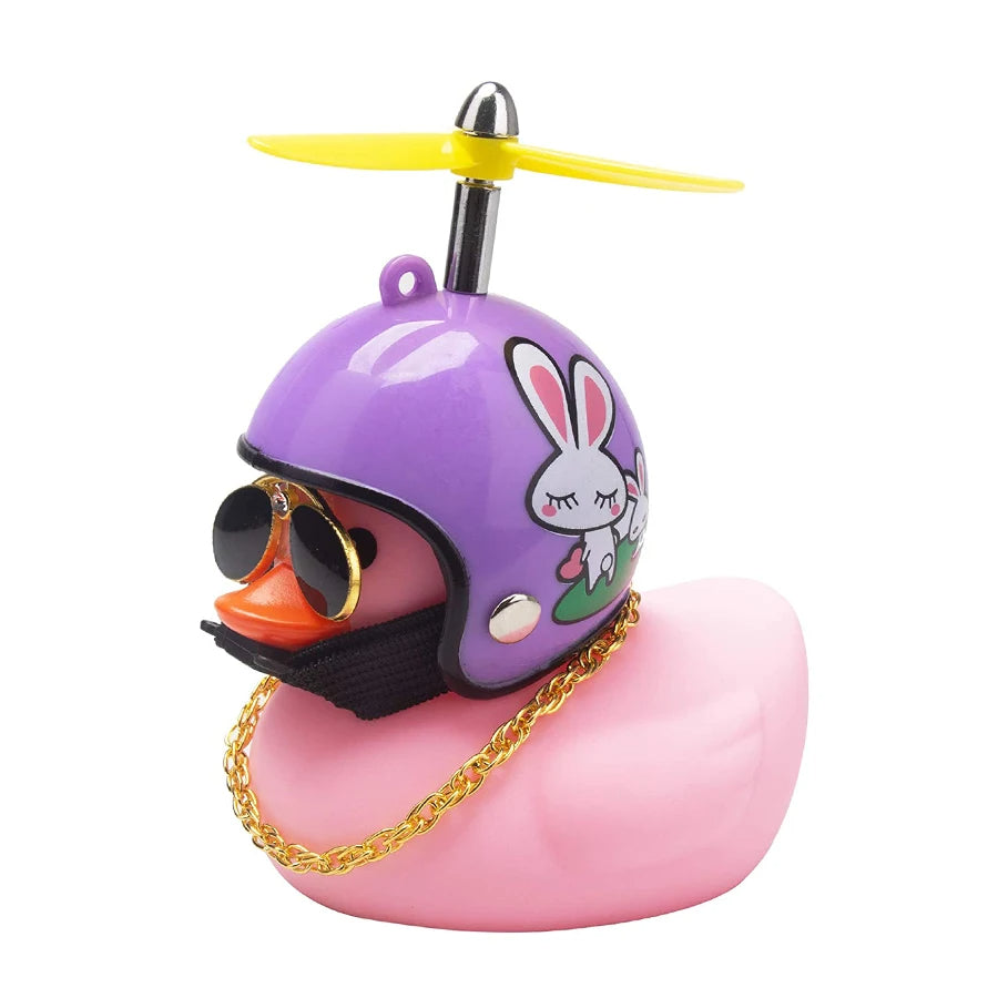 Anypack Car Ornaments Rubber Pink Duck for Car Dashboard Decorations Cool Glasses Duck with Rabbit Purple Propeller Helmet Gold Chain-Car Accessories-PEROZ Accessories