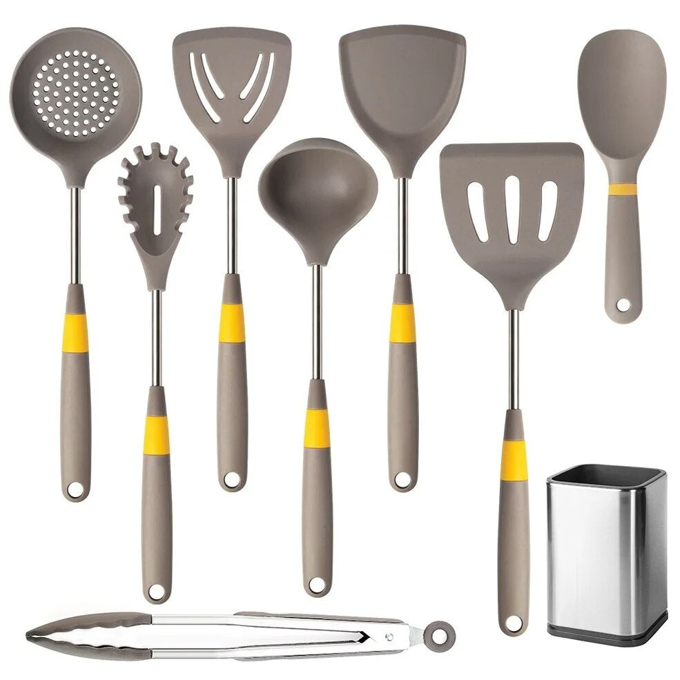 Anygleam Cooking Utensil 8 Set Khaki Heat Resistant Tools with 1 Rice Spatula and 1 Storage for Spatula Kit Kitchen Accessories Kitchenware for Nonstick Cookware-Spatula and Shovel-PEROZ Accessories