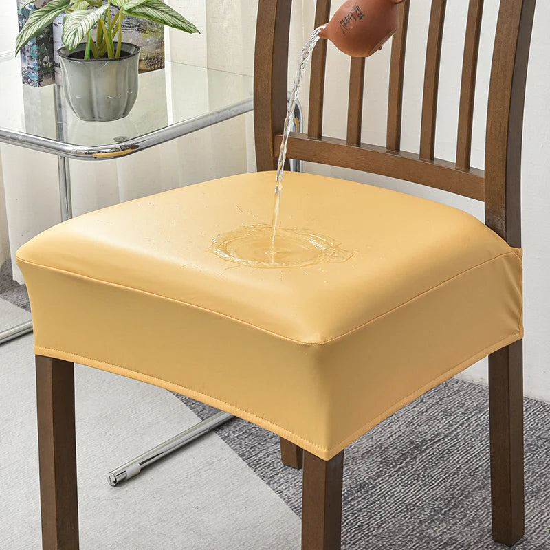 Anyhouz Chair Cover Yellow PU Leather Seat Slipcover Chair Cover for Kitchen Hotel Banquet Dining Living Room-Chair Cover-PEROZ Accessories