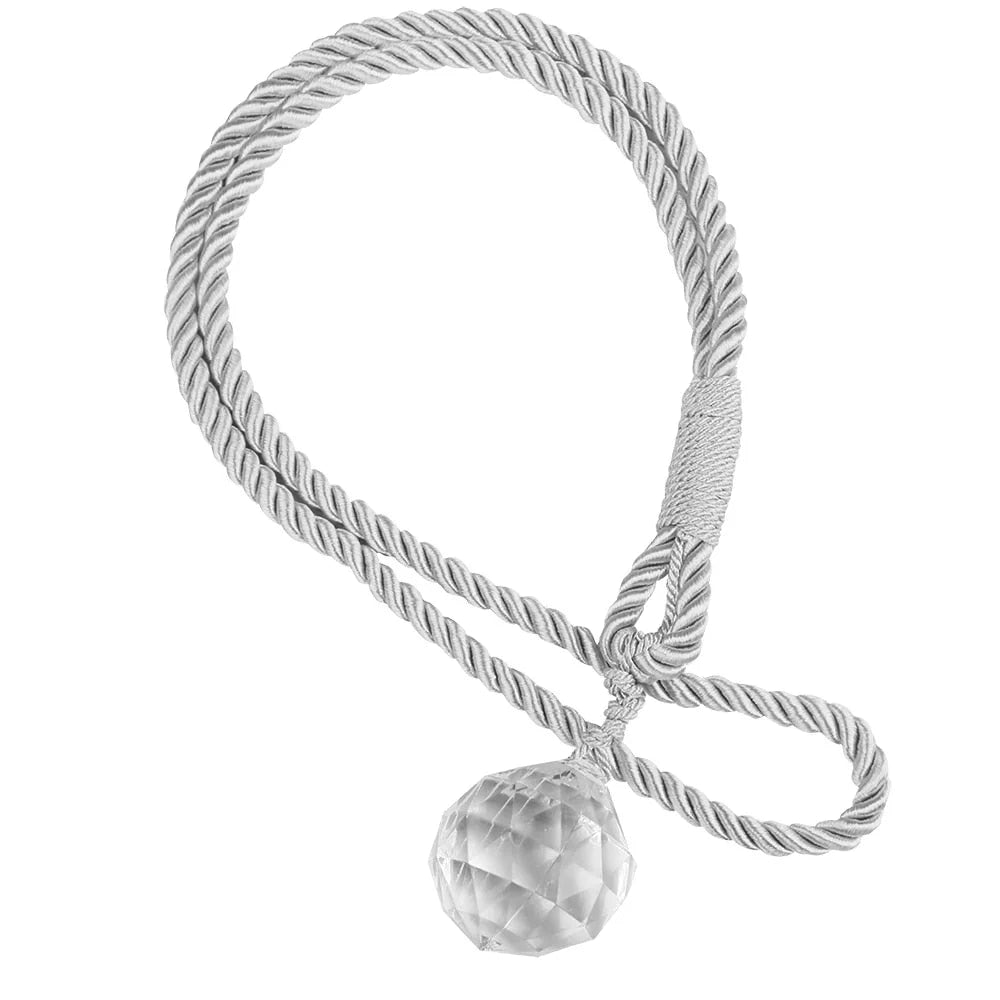 Anyhouz Curtain Tie Silver Crystal Curtain Tieback Weave Cord Beaded Hanging Curtain Holder Buckle Rope Tie-Curtain Tie-PEROZ Accessories