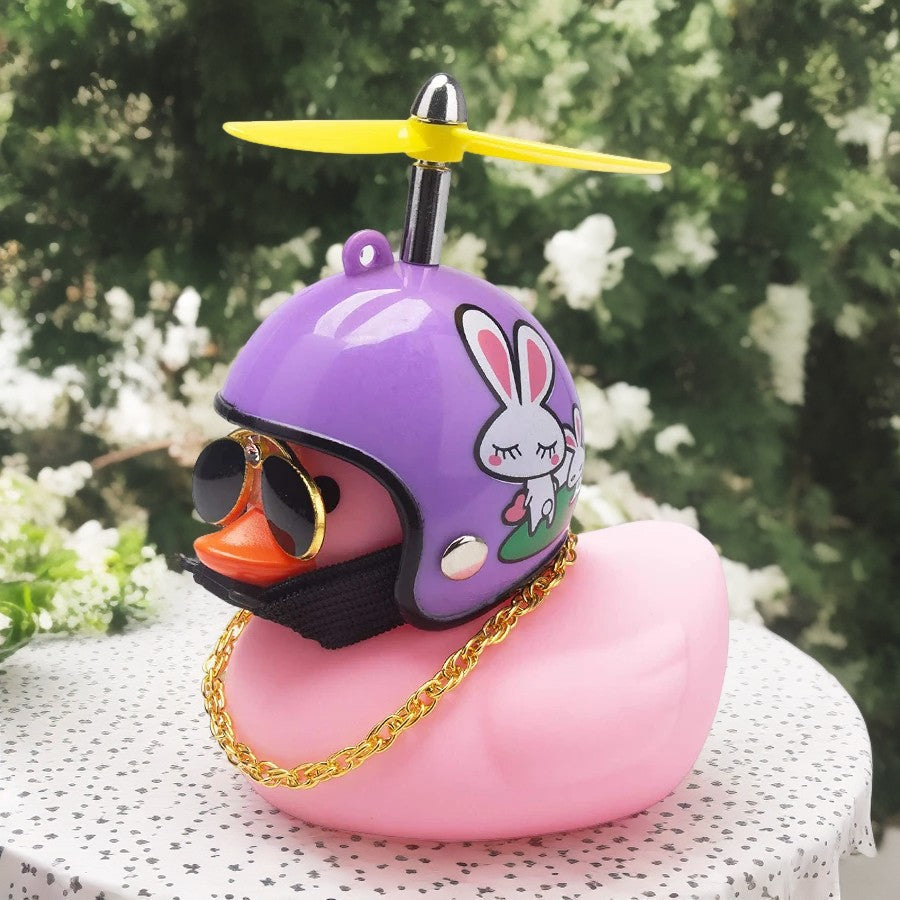 Anypack Car Ornaments Rubber Pink Duck for Car Dashboard Decorations Cool Glasses Duck with Rabbit Purple Propeller Helmet Gold Chain-Car Accessories-PEROZ Accessories