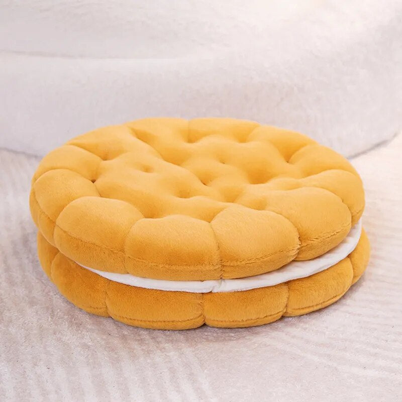 Anyhouz Plush Pillow Yellow Round Double Biscuit Shape Stuffed Soft Pillow Seat Cushion Room Decor-Pillow-PEROZ Accessories