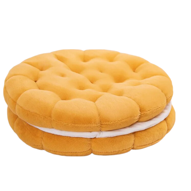 Anyhouz Plush Pillow Yellow Round Double Biscuit Shape Stuffed Soft Pillow Seat Cushion Room Decor-Pillow-PEROZ Accessories