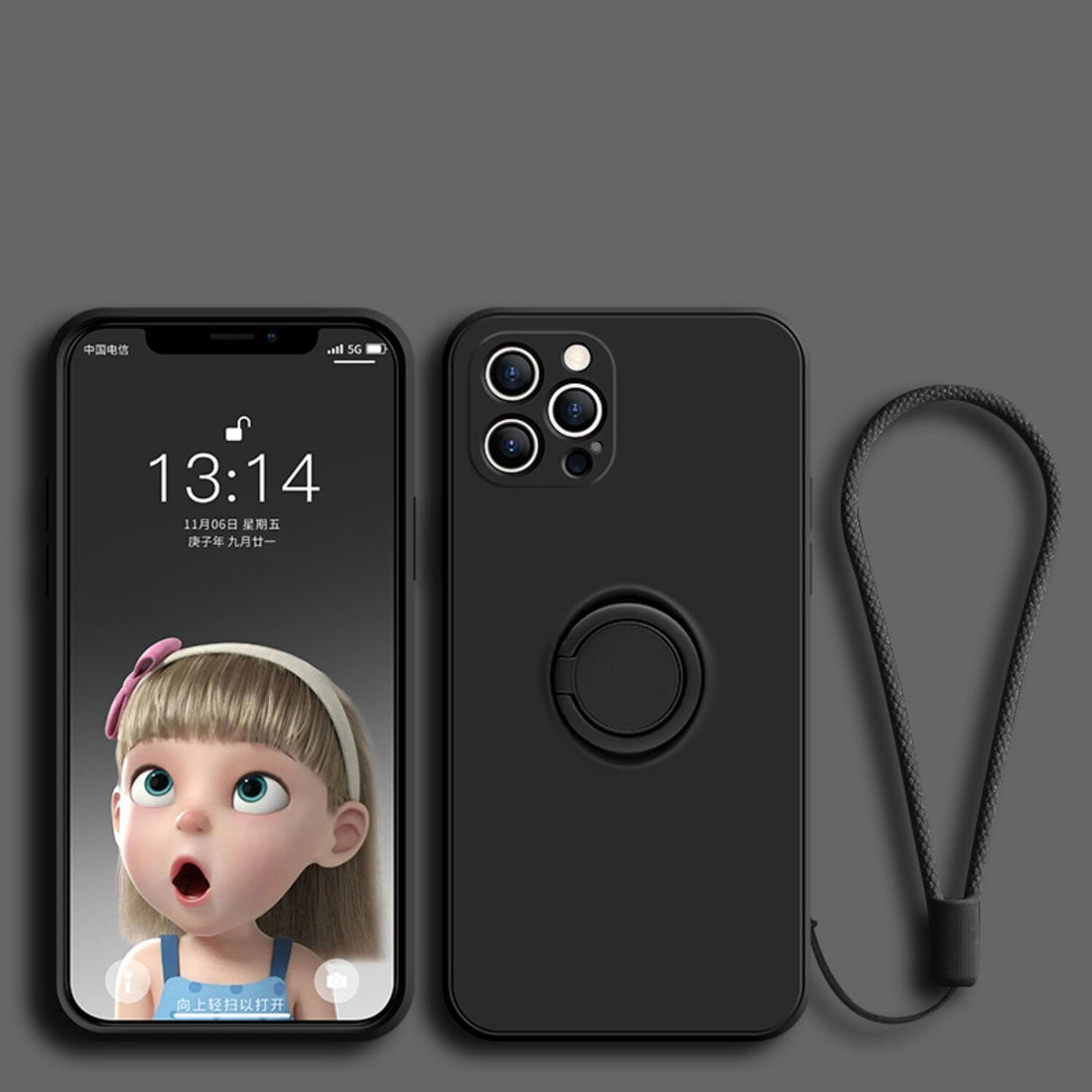 Anymob Xiaomi Redmi Case Black Stand Ring Holder Strap Liquid Silicon Cover Phone Protection-Mobile Phone Cases-PEROZ Accessories