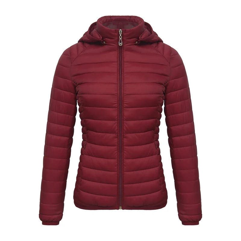 Anychic Womens Padded Puffer Jacket XL Red Solid Lightweight Warm Outdoor Parka Clothing With Detachable Hood-Coats &amp; Jackets-PEROZ Accessories