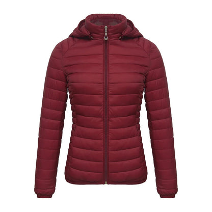 Anychic Womens Padded Puffer Jacket XL Red Solid Lightweight Warm Outdoor Parka Clothing With Detachable Hood-Coats &amp; Jackets-PEROZ Accessories
