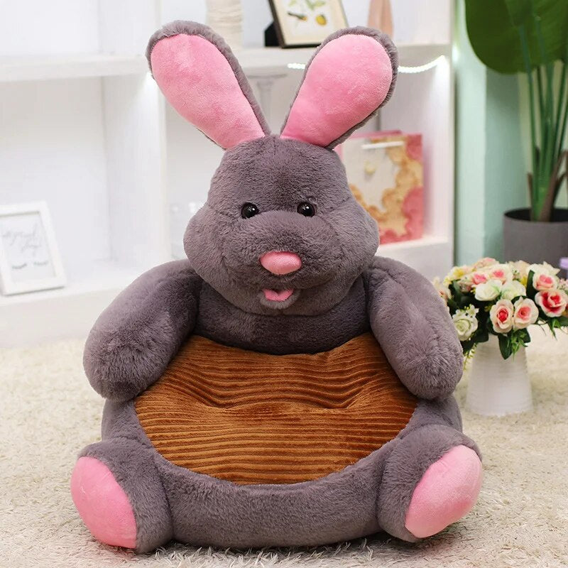 Anykidz Sofa Gray Rabbit Animal Shape Stuffed Soft Sofa Seat Cushion Room Decor for Kids-Kids Sofa-PEROZ Accessories