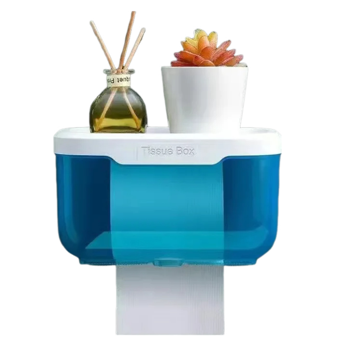 Anyhouz Paper Towel Dispenser Blue Wall Mounted Storage Box Phone Rack Portable Toilet Paper Holders Waterproof Shelf Bathroom Organizer-Bathroom and Toilet Accessories-PEROZ Accessories