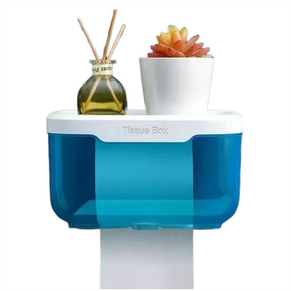 Anyhouz Paper Towel Dispenser Blue Wall Mounted Storage Box Phone Rack Portable Toilet Paper Holders Waterproof Shelf Bathroom Organizer-Bathroom and Toilet Accessories-PEROZ Accessories