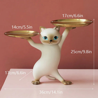 Anyhouz Home Figurine Gray Cat Tray Figurines for Interior Entrance Key Desktop Candy Storage Container Home Office Table Decor Accessories-Sculptures &amp; Statues-PEROZ Accessories