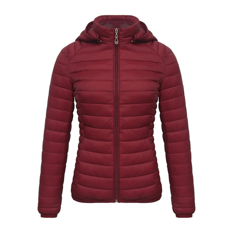 Anychic Womens Padded Puffer Jacket 4XL Red Solid Lightweight Warm Outdoor Parka Clothing With Detachable Hood-Coats &amp; Jackets-PEROZ Accessories