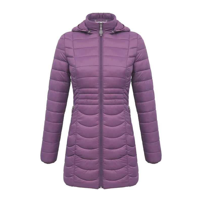 Anychic Womens Padded Puffer Jacket Large Purple Ultralightweight Ultralight Coat With Detachable Hood Lightweight Outwear Clothing-Coats &amp; Jackets-PEROZ Accessories
