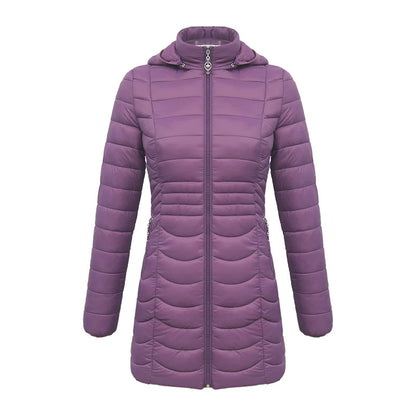 Anychic Womens Padded Puffer Jacket Large Purple Ultralightweight Ultralight Coat With Detachable Hood Lightweight Outwear Clothing-Coats &amp; Jackets-PEROZ Accessories