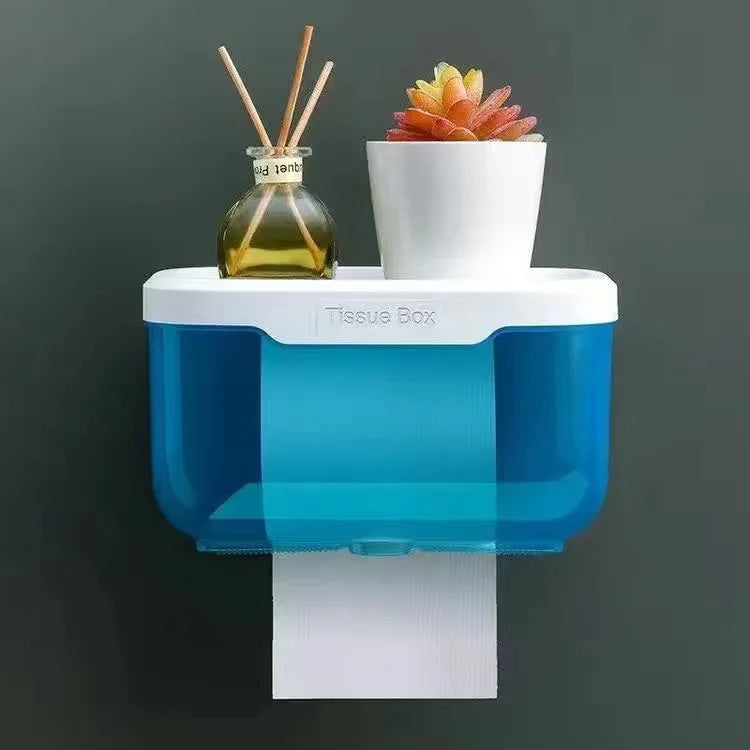 Anyhouz Paper Towel Dispenser Blue Wall Mounted Storage Box Phone Rack Portable Toilet Paper Holders Waterproof Shelf Bathroom Organizer-Bathroom and Toilet Accessories-PEROZ Accessories