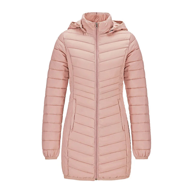 Anychic Womens Padded Puffer Jacket Large Pink Ultralightweight Long Parka With Detachable Hood Outdoor Warm Clothes-Coats &amp; Jackets-PEROZ Accessories