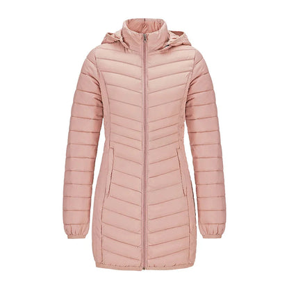 Anychic Womens Padded Puffer Jacket Large Pink Ultralightweight Long Parka With Detachable Hood Outdoor Warm Clothes-Coats &amp; Jackets-PEROZ Accessories