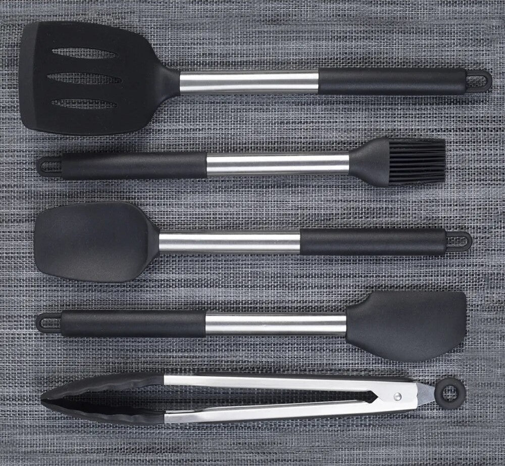 Anygleam Kitchen Utensils Non-stick Black/ Silver 6 Set Cooking Tool Accessories Heat Resistant Kitchenware-Spatula and Shovel-PEROZ Accessories